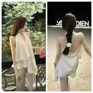 NWT CAROLE LAD Womans IVORY/CREAM Asymmetric shirt Lightweight LINED Top size Lg